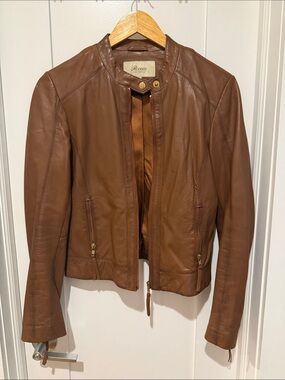 Rococo Women's Cognac Leather Jacket - Sleek Zip Front